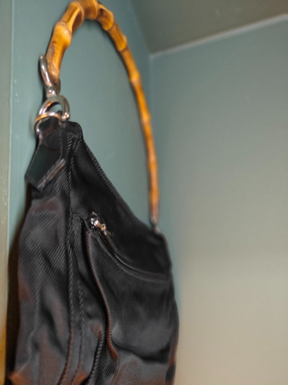 Authentic Gucci Vintage Nylon Bamboo Top Handle Shoulder Bag - Picture 2 of 8